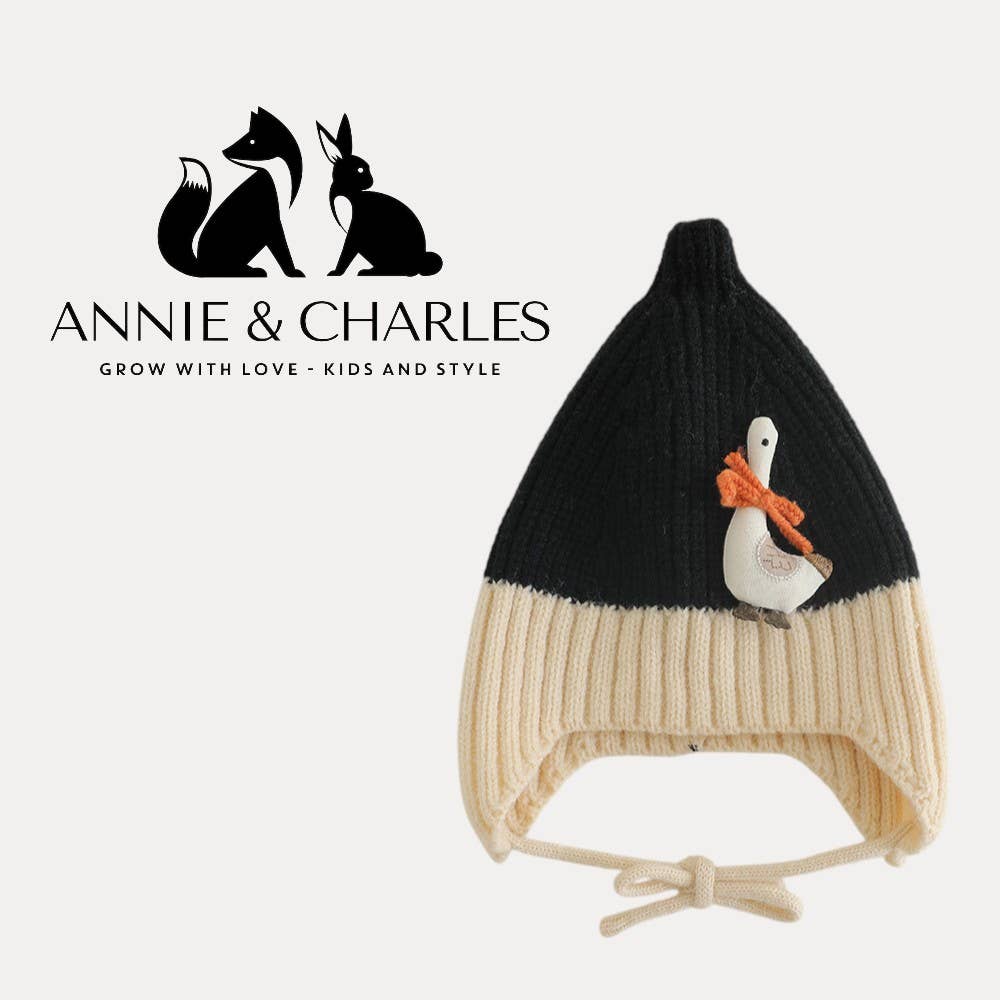 Annie & Charles® Knitted Hat "Winter Goose": Schwarz/Beige