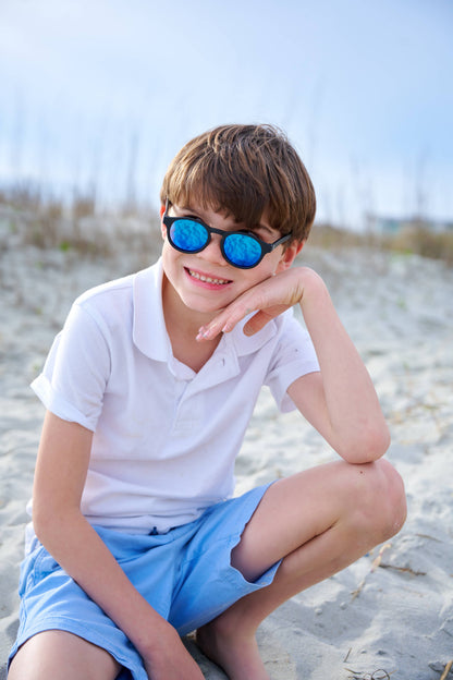 Jet Black w/ Cobalt Blue Lens  Polarized Keyhole Sunglasses
