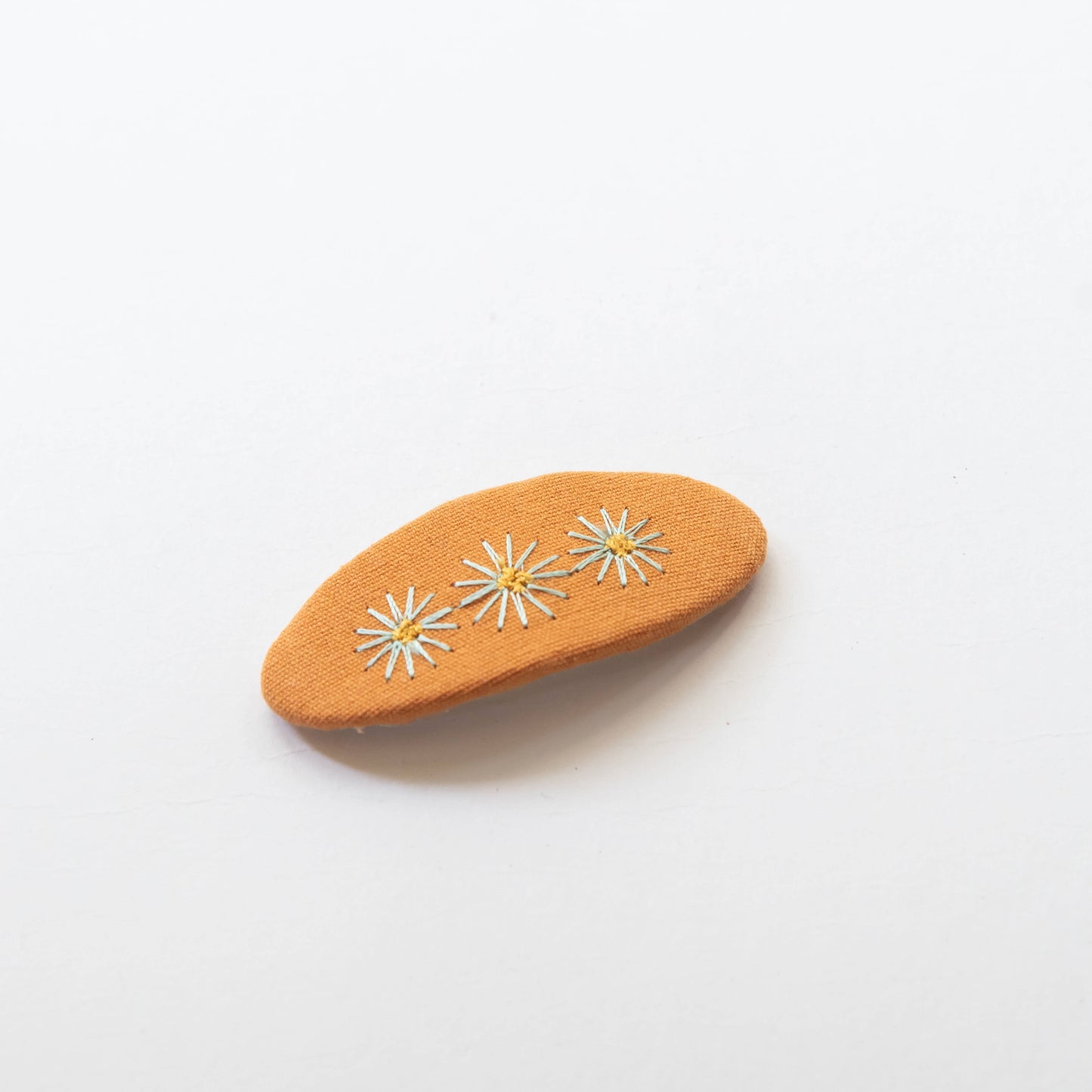 Oval Embroidered Floral Snap Hair Clips | Mustard