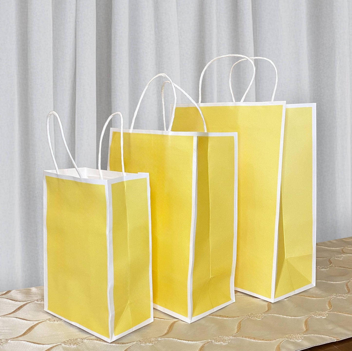 25 pc, 4 size Light yellow white border kraft paper gift bag: Large