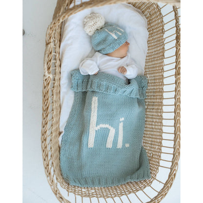 Hi. Hand Knit Baby Blanket Surf Blue: Surf