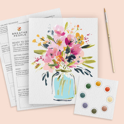 All-In-One Beginner Watercolor Paint Set - Jar of Flowers