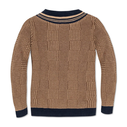 Organic Intarsia Cricket Sweater - Baby: Brown Glen Plaid Intarsia