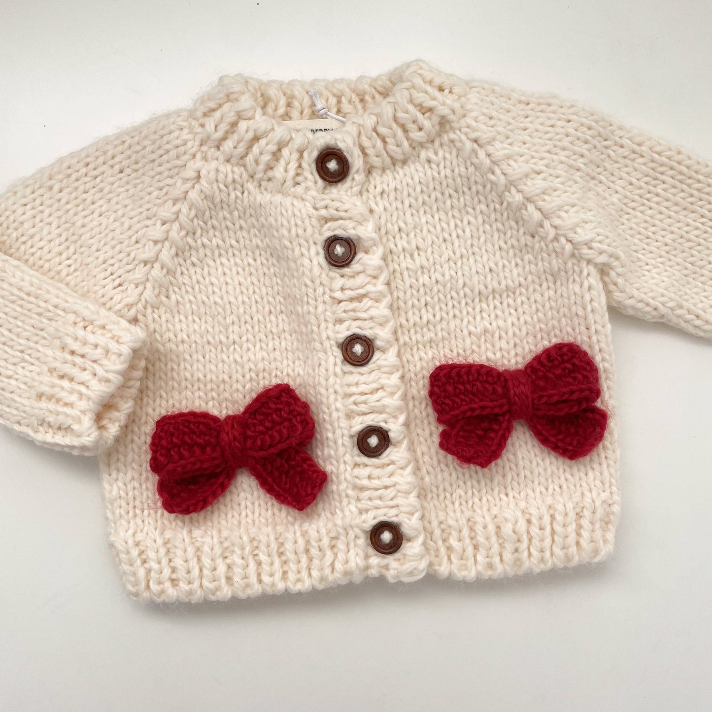 Red Bow Cardigan Kids Baby Sweater Christmas Holiday Love: XS; 6-12M