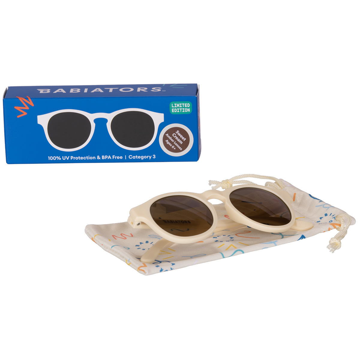 Sweet Cream Keyhole Sunglasses with Amber Lens: Ages 3-5