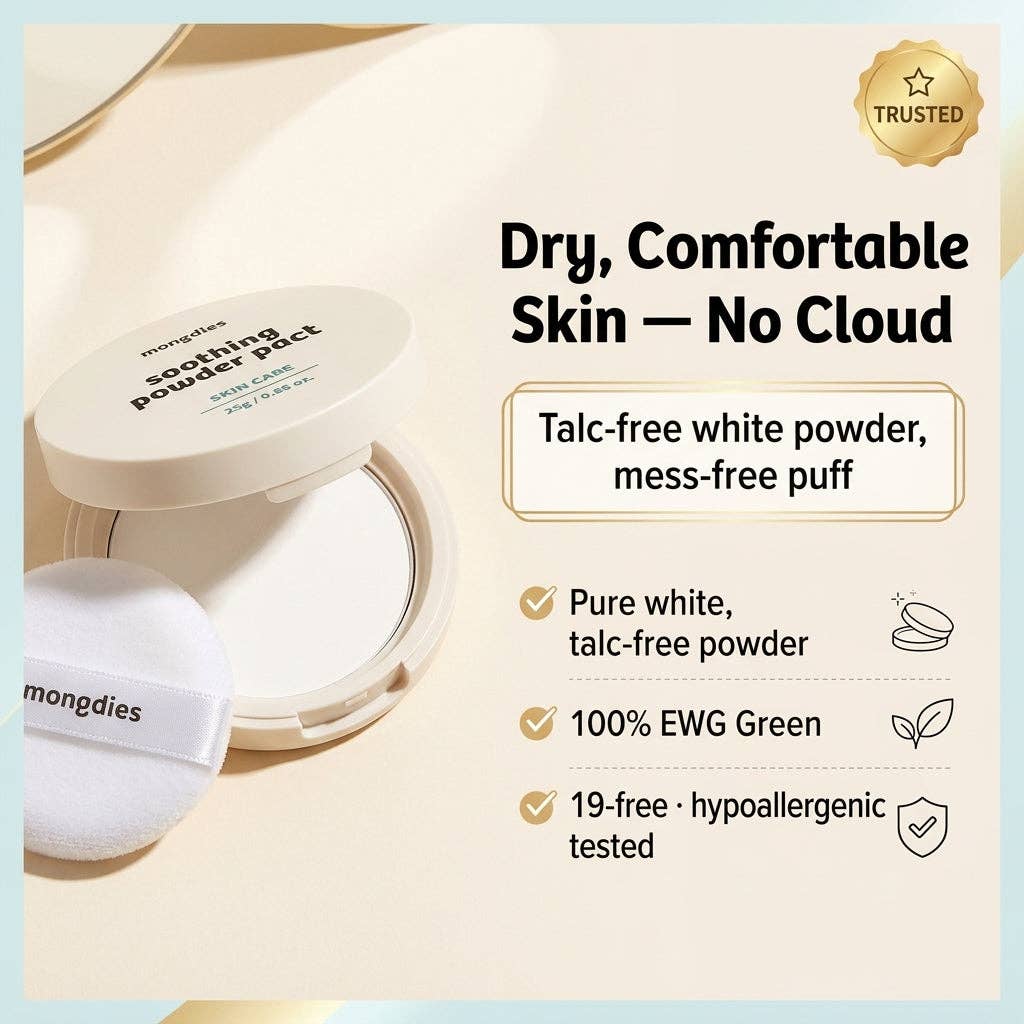 Mongdies Soothing Powder Pact 25g | Talc-Free Cooling Powder for Baby | EWG Green
