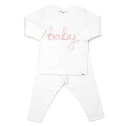"baby" Pink Sparkle Embroidered 2PC Set