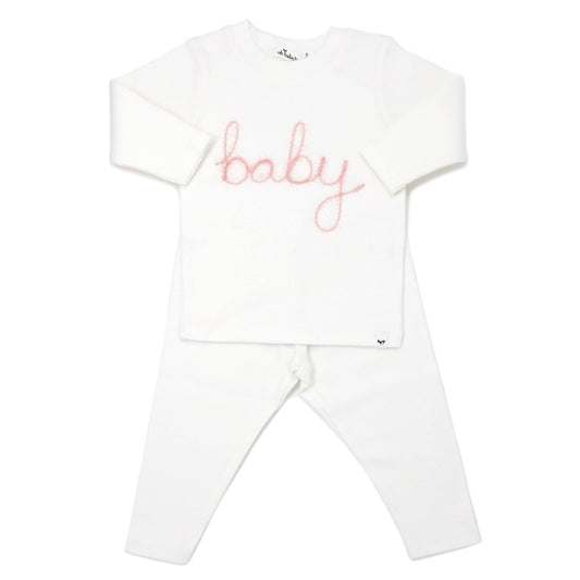 "baby" Pink Sparkle Embroidered 2PC Set