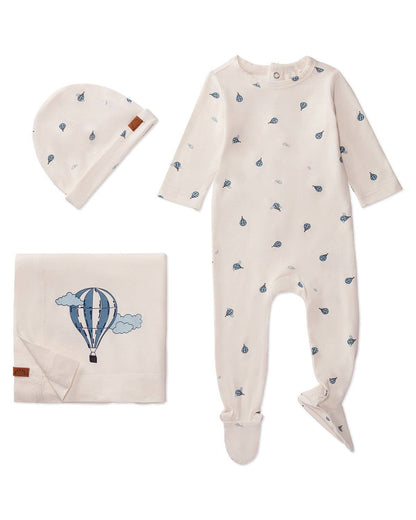 Hot Air Balloon 3 Pc Footie Set: Winter White / 3 Months
