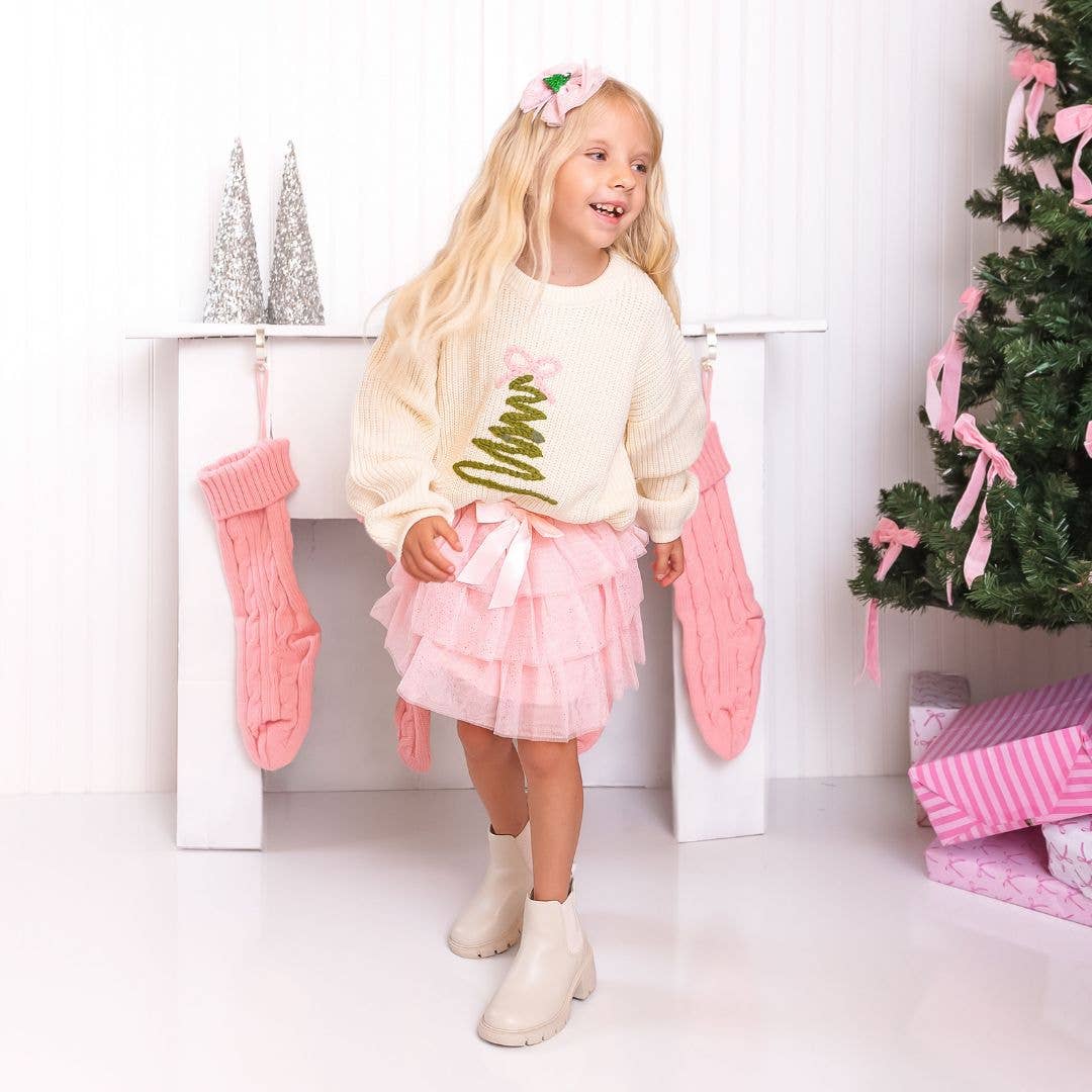 Coquette Christmas Tree Knit Sweater - Kids Clothing Holiday: 3T