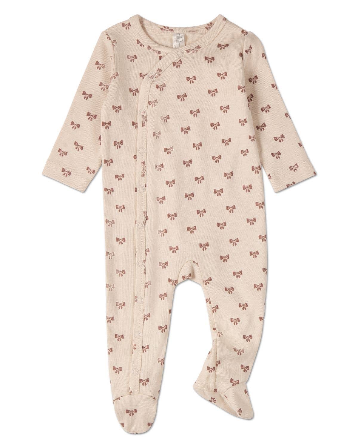 Princess Bows Side Snap Footie: Ash Rose / 3 Months
