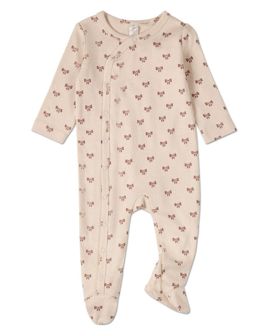 Princess Bows Side Snap Footie: Ash Rose / 3 Months