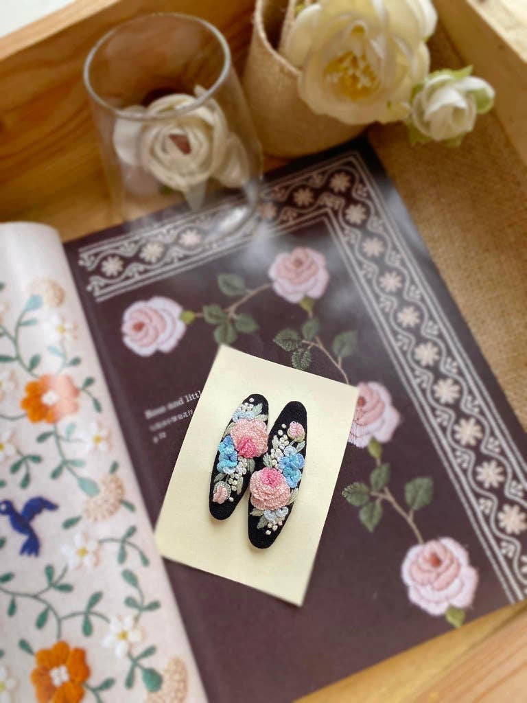 3D Floral Embroidered Hair Barrette, Kylie Collection: 3. Cherry