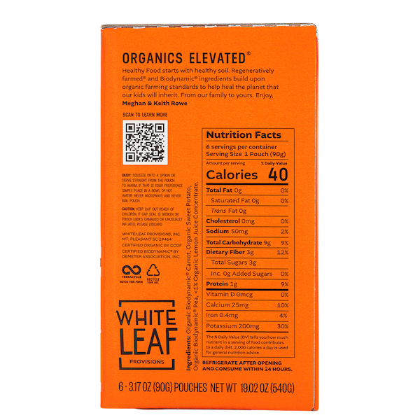 Organic Regenerative Carrot + Sweet Potato + Pea Puree: 24 (90g) pouches