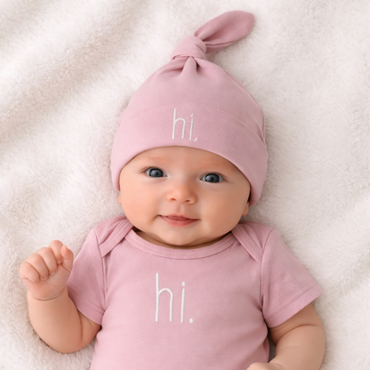 Hi. Embroidered Rosy Pink Knotted Baby Hat