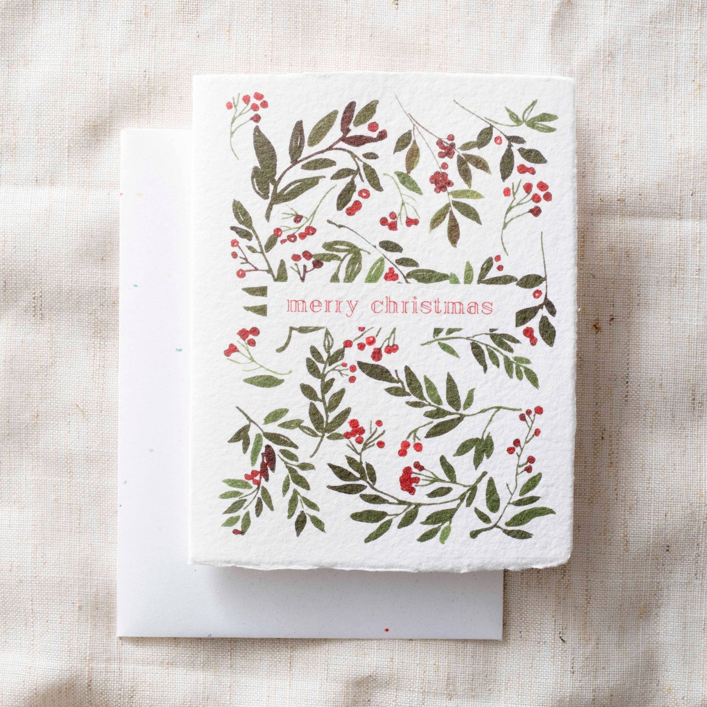 Merry Christmas | Berries Holiday Greeting Card: Flat A2 Greeting Card. Blank on Back.