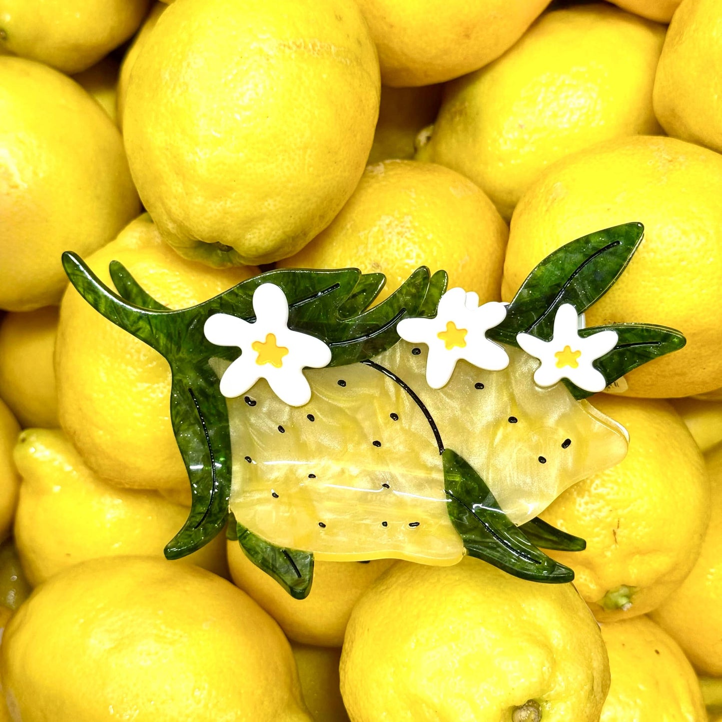 XL Lemon and Flowers Hair Claw Clip