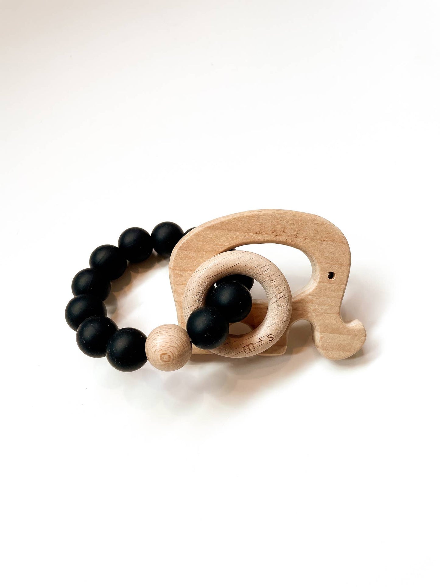 Elephant Teether- Silicone and Beech Wood: Taupe