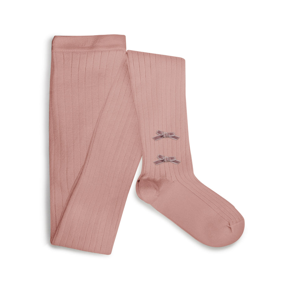 Collegien Capucine - Ribbed Tights with Velvet Bows