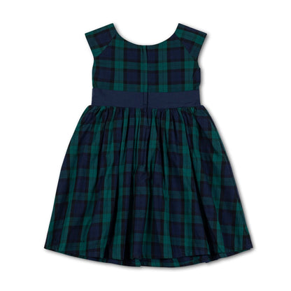 Cap Sleeve Organic Party Dress with Bow Sash: Black Watch Tartan / 5