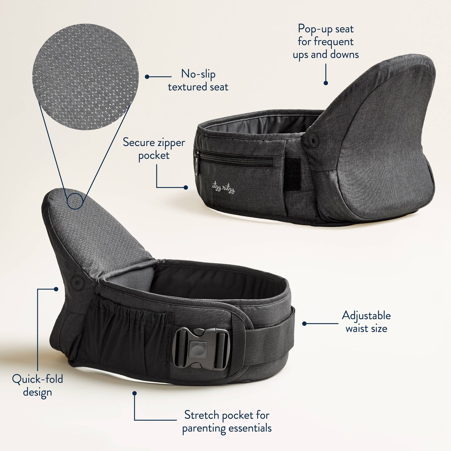 Itzy Hold & Fold™ Hip Seat Baby Carrier