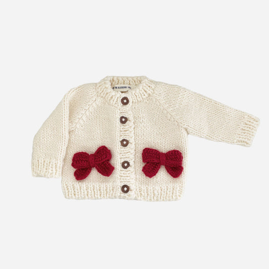 Red Bow Cardigan Kids Baby Sweater Christmas Holiday Love: XS; 6-12M