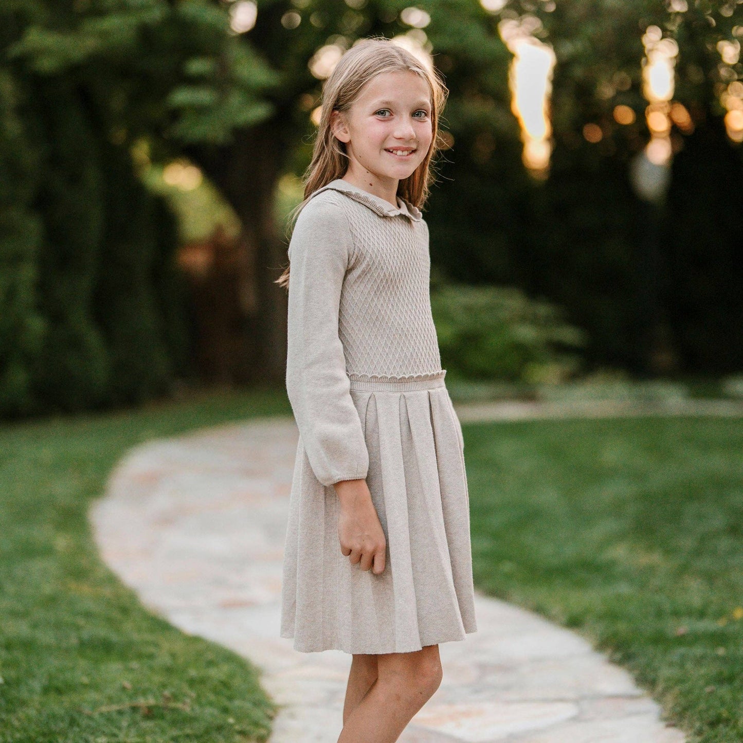 Organic Peter Pan Collar Sweater Dress: Light Taupe Heather / 5