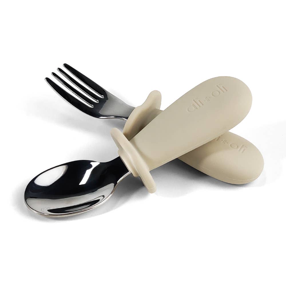 Ali+Oli Spoon & Fork Learning Set for Toddlers (Khaki) 6m+