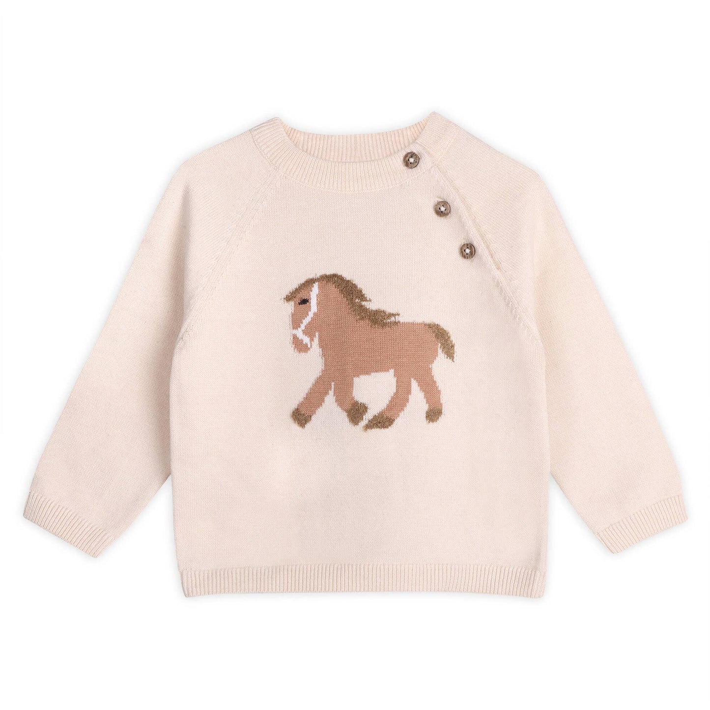 Horse Jacquard Sweater Knit Baby Pullover (Organic Cotton): Natural / 12-18M