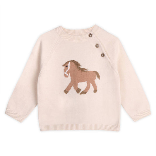 Horse Jacquard Sweater Knit Baby Pullover (Organic Cotton): Natural / 3-6M