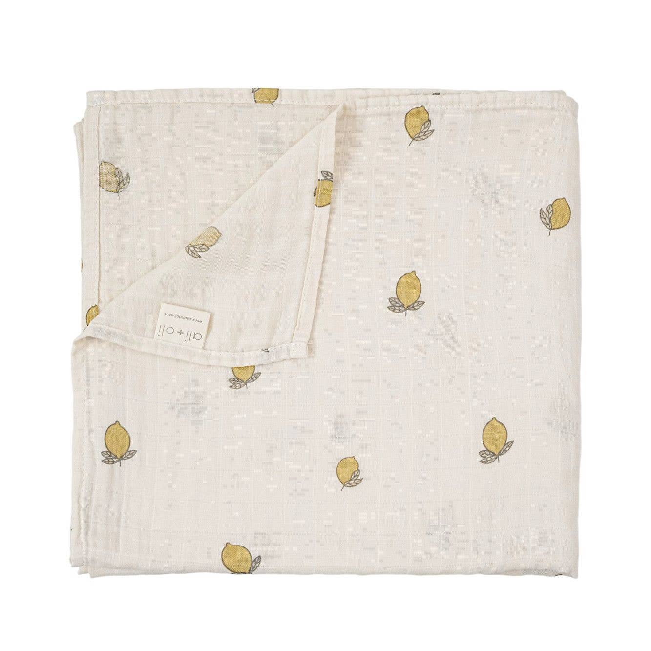 Bamboo Muslin Swaddle Baby Blanket (Lemons)