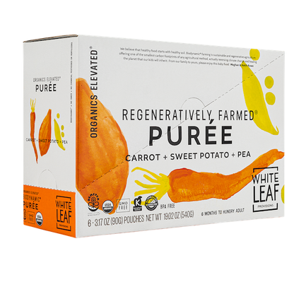 Organic Regenerative Carrot + Sweet Potato + Pea Puree: 24 (90g) pouches