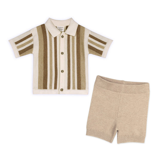 Archie Textured Stripe Baby Shirt & Shorts Set (Organic)
