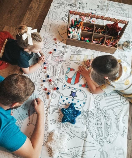 USA Patriotic Coloring Tablecloth | 4th of July Party Decor