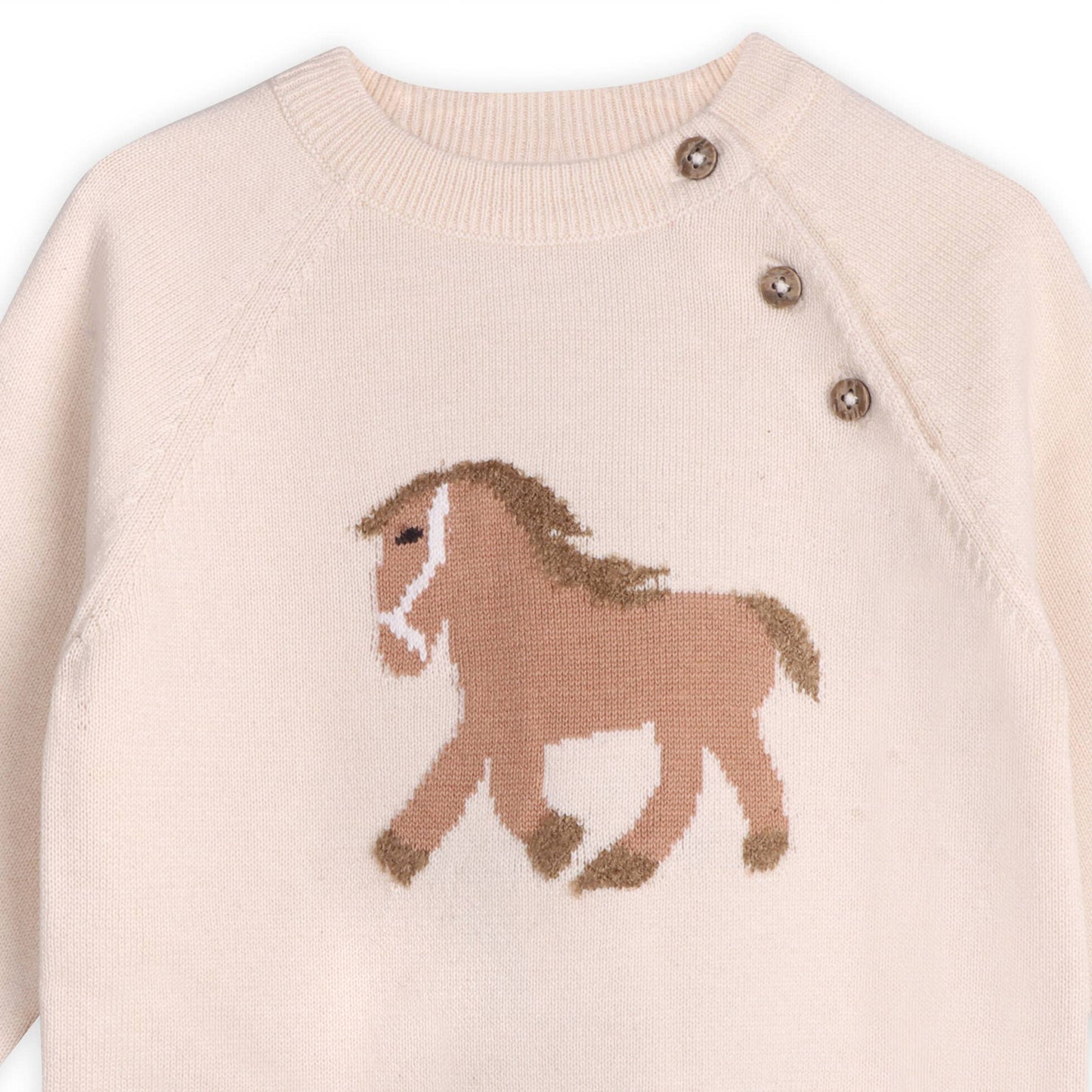 Horse Jacquard Sweater Knit Baby Pullover (Organic Cotton): Natural / 12-18M