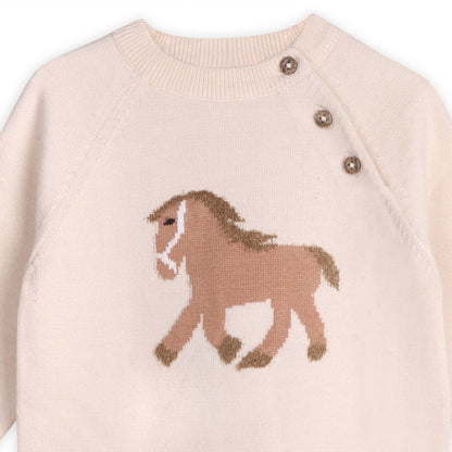 Horse Jacquard Sweater Knit Baby Pullover (Organic Cotton): Natural