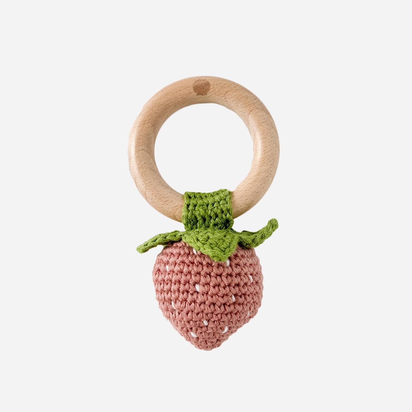 Teether Strawberry Pink Crochet Rattle Baby Toy Spring