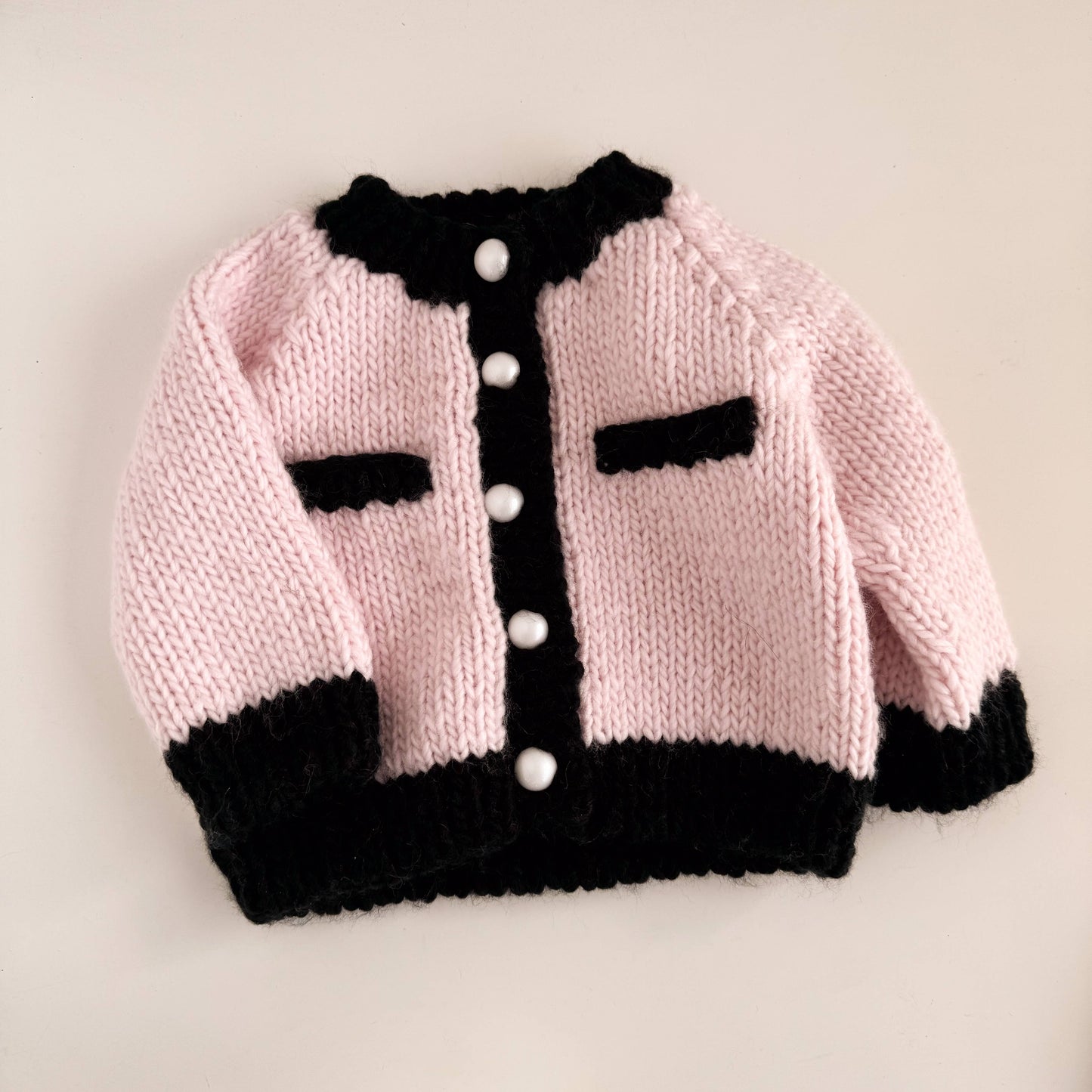 Coco Cardigan, Baby Pink/Black | Kids Pearl Sweater: M; 2-3Y