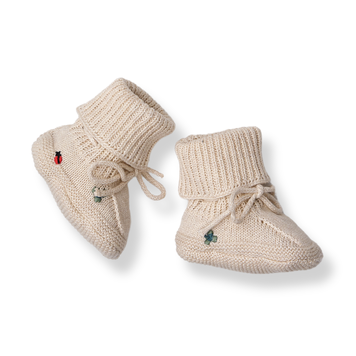 Baby Booties - Organic cotton - Knitted - Cream & Embroidery