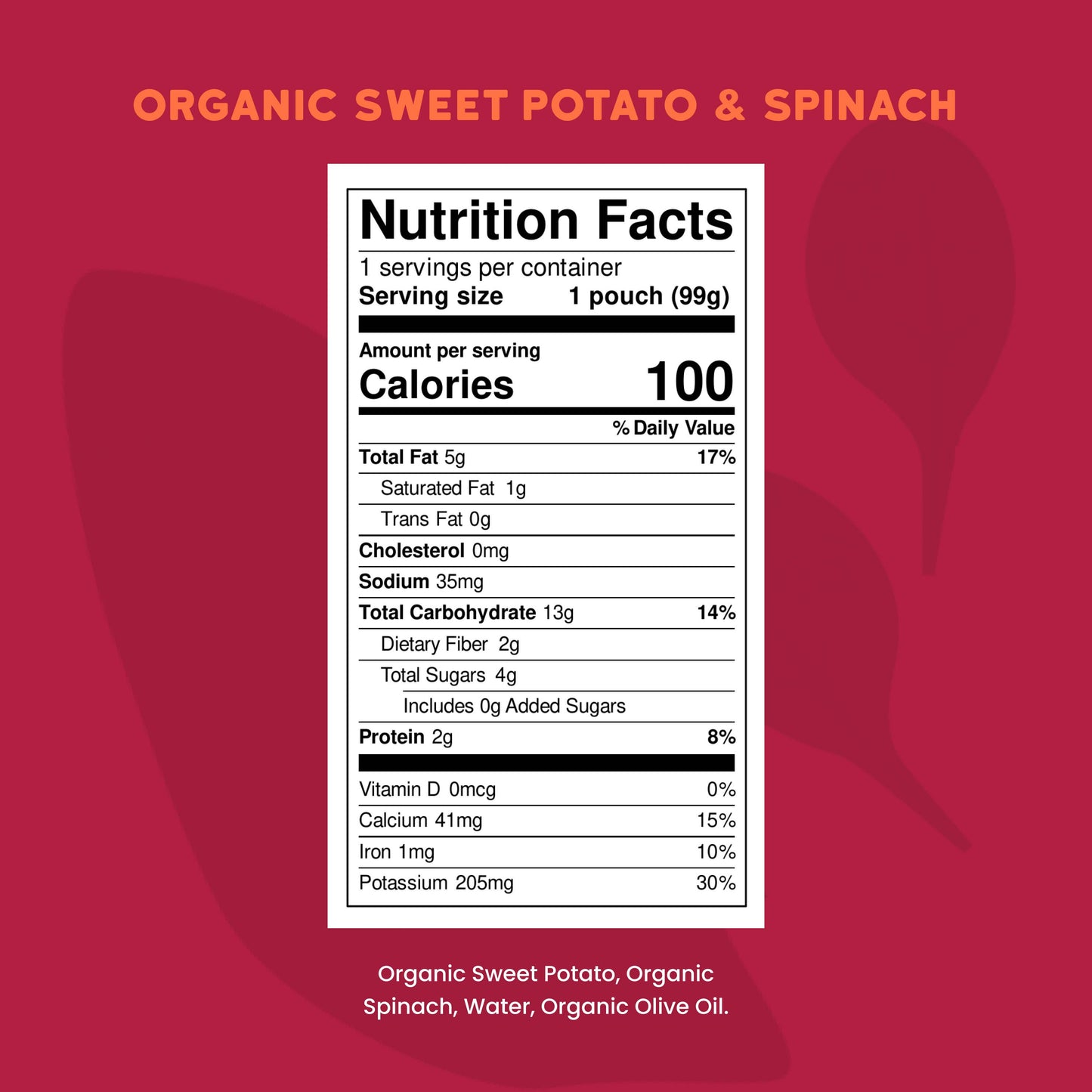 Organic Sweet Potato & Spinach Baby Food Pouch (6 Pouches)