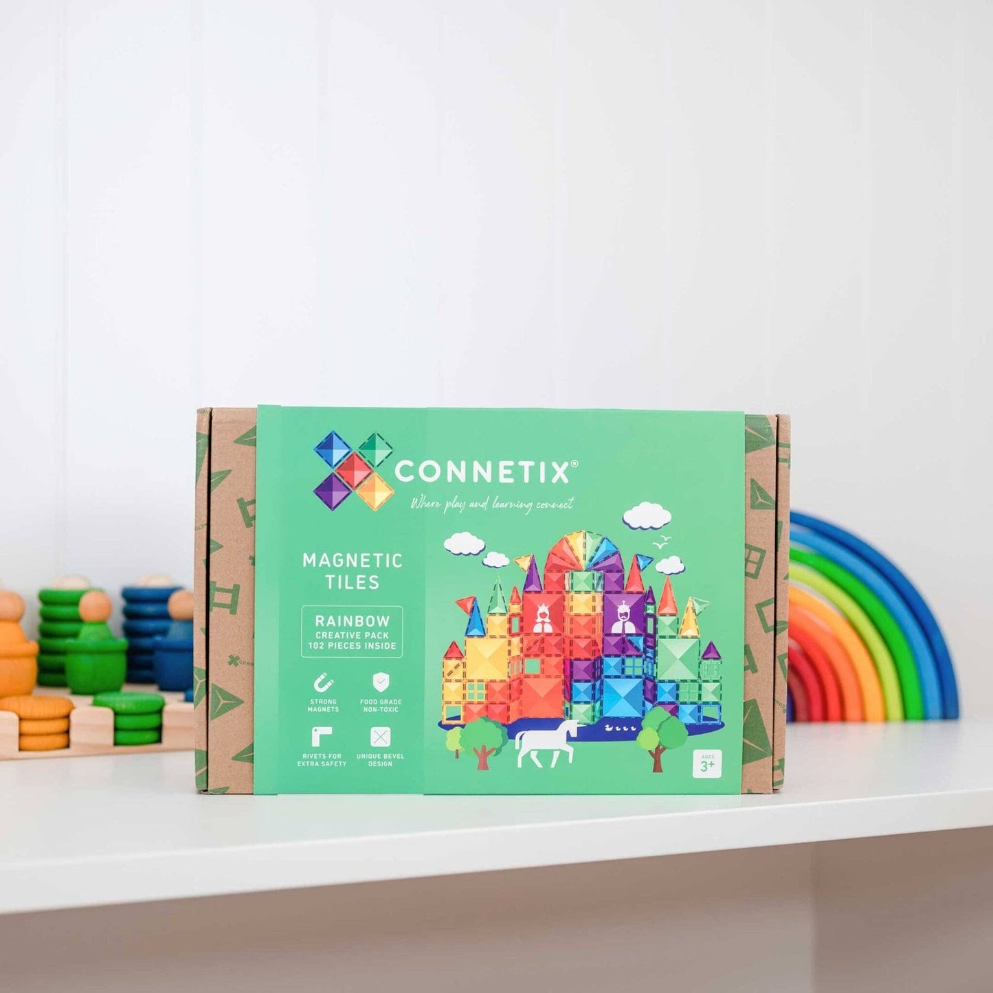 CONNETIX Magnetic Tiles Rainbow Creative Pack, 102 Pieces