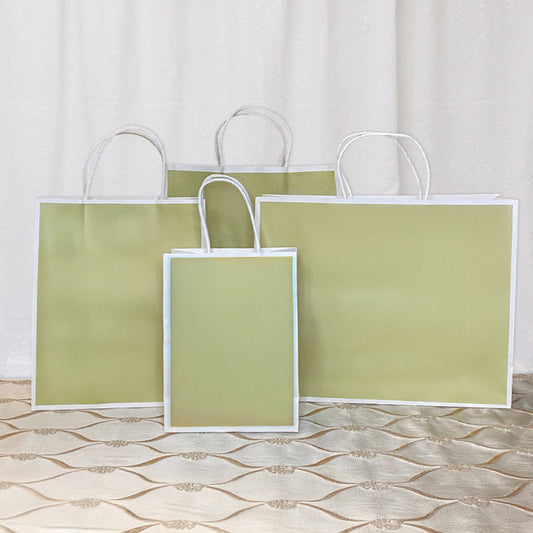 25 pc, 4 size Light green white border kraft paper gift bag: Large