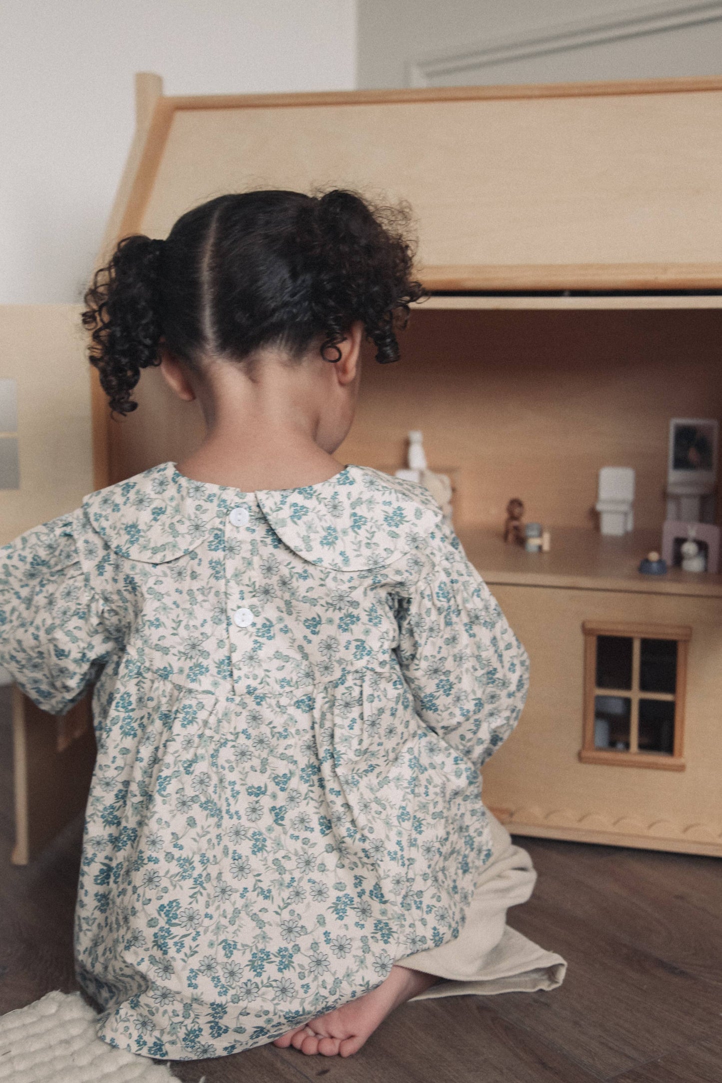 Winter/Blue Floral Puff Sleeve Blouse: 5-6y