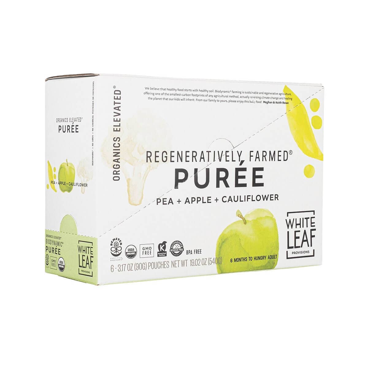 Organic Regenerative Pea + Apple + Cauliflower Puree: 24 (90g) pouches