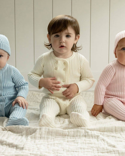 Sweater Rib 2 Pc Footie Set: Blue / 3 Months