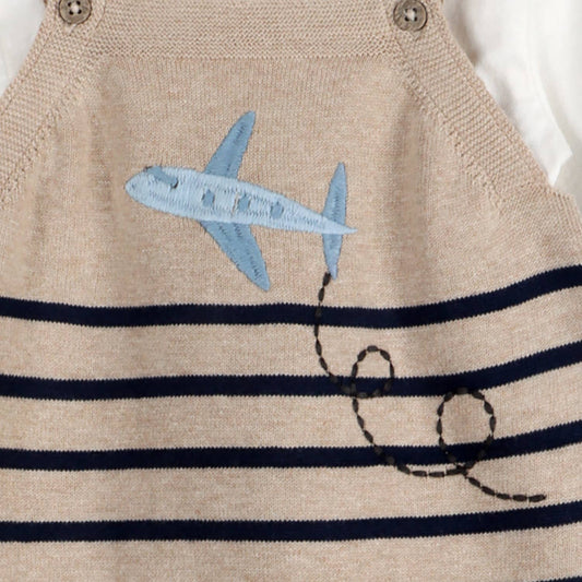 Airplane Stripe Embroidered Baby Knit Romper (Organic)