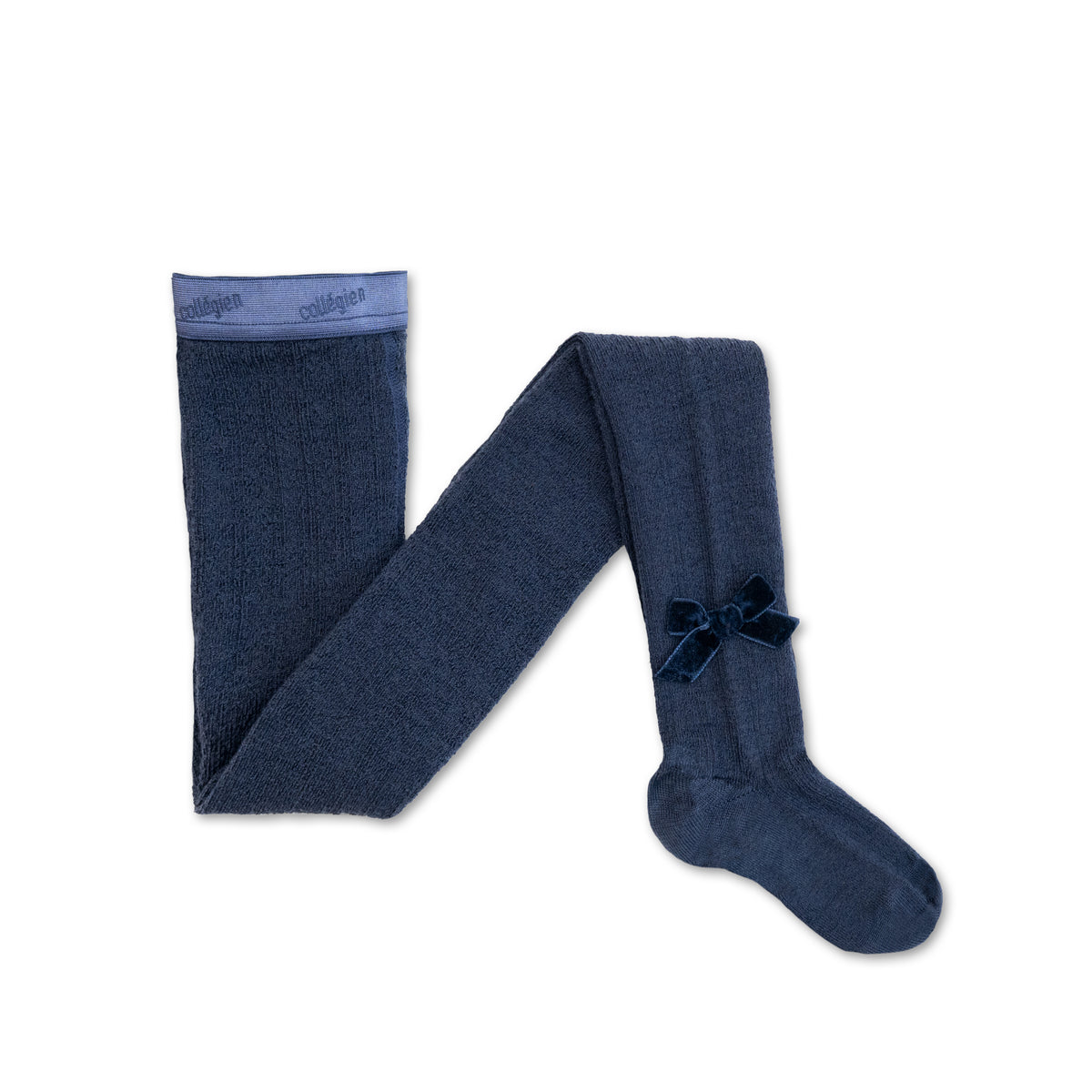 Quitterie - Pointelle Merino Wool Tights with Velvet Bow