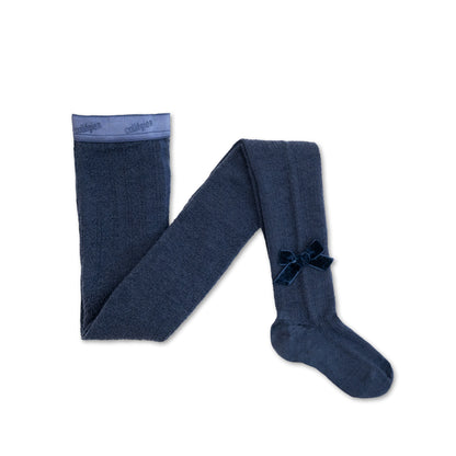 Quitterie - Pointelle Merino Wool Tights with Velvet Bow