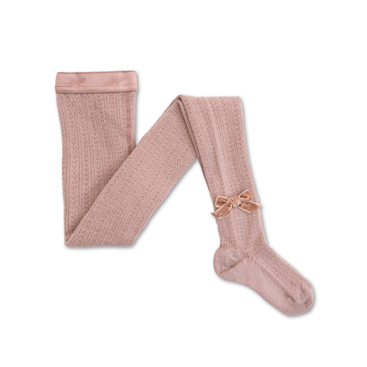 Quitterie - Pointelle Merino Wool Tights with Velvet Bow