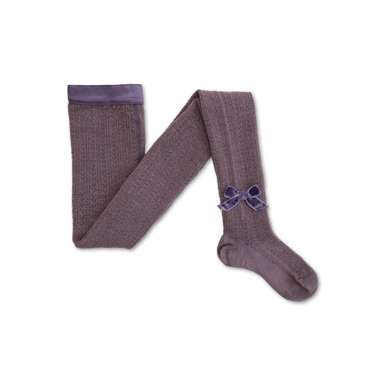 Quitterie - Pointelle Merino Wool Tights with Velvet Bow